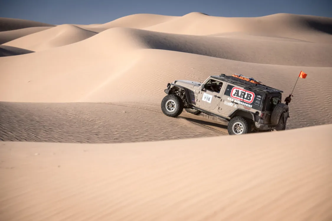 Proceed with caution. Sand dunes can look ﬁne on one side, but drop as much as 10 feet drop or more straight down on the other side.