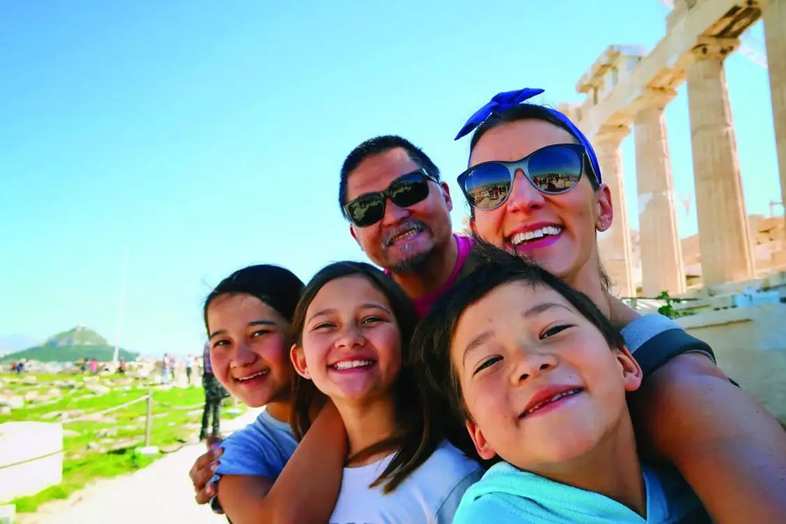 Family portrait at the Parthenon, Greece