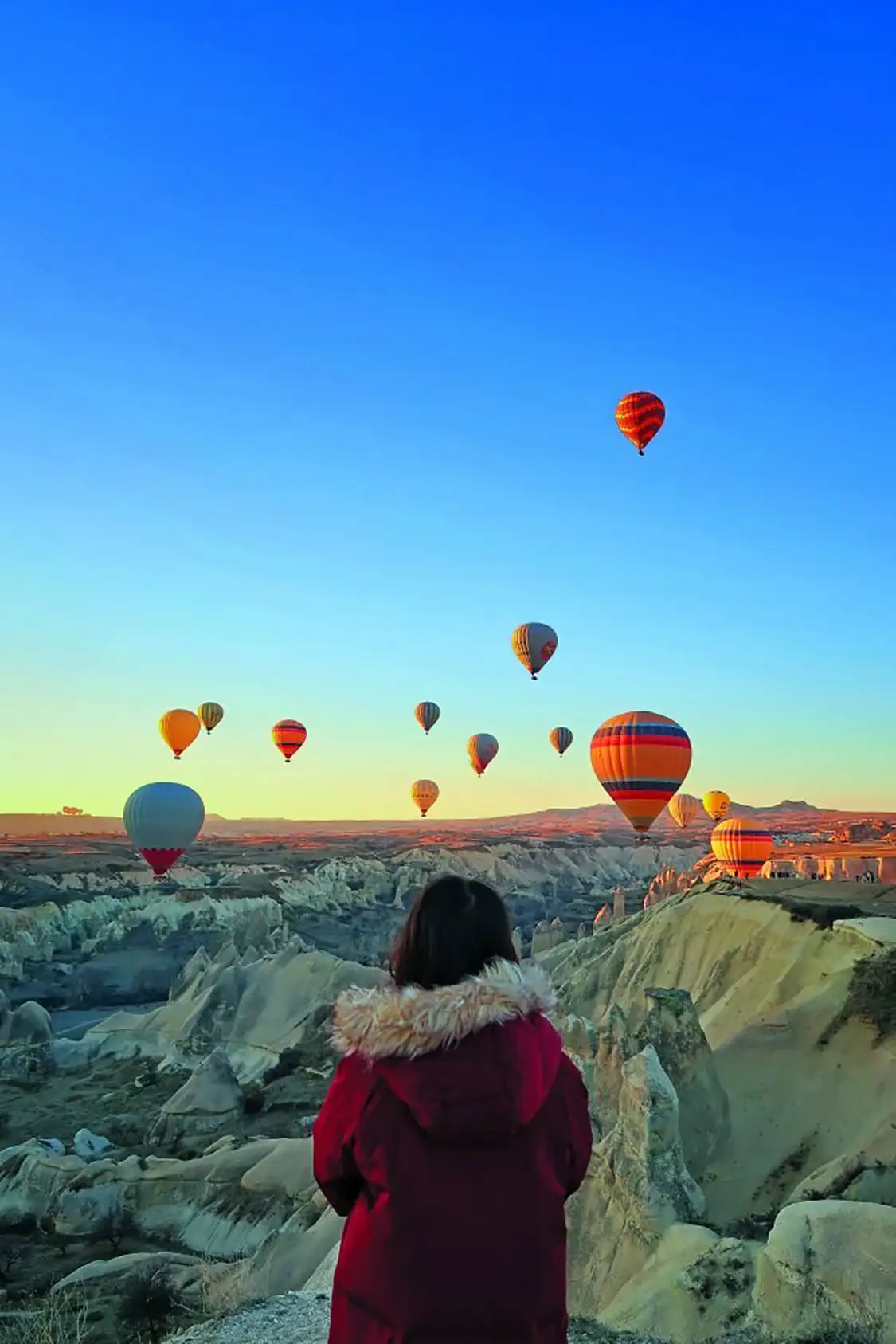 Hot air balloons soar in Cappadocia, Turkey