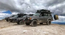 Vehicles all lined up with Veteran Overland for recreational activities